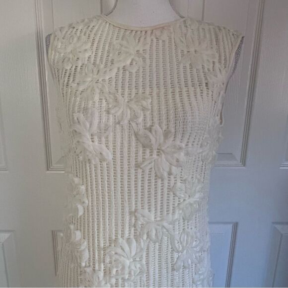 Mango Floral Appliqué Open Stitch Dress Ecru Large NEW - Picture 7 of 11